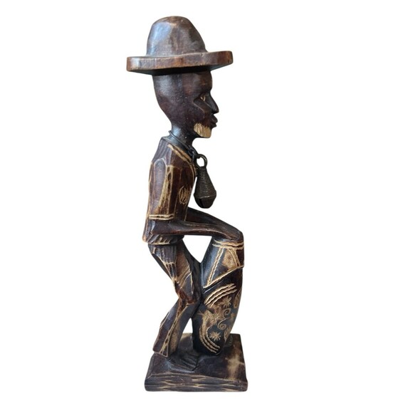Vintage Wood Carved Figurine Male African Male Drummer Native Folk Art 13" - Picture 3 of 5